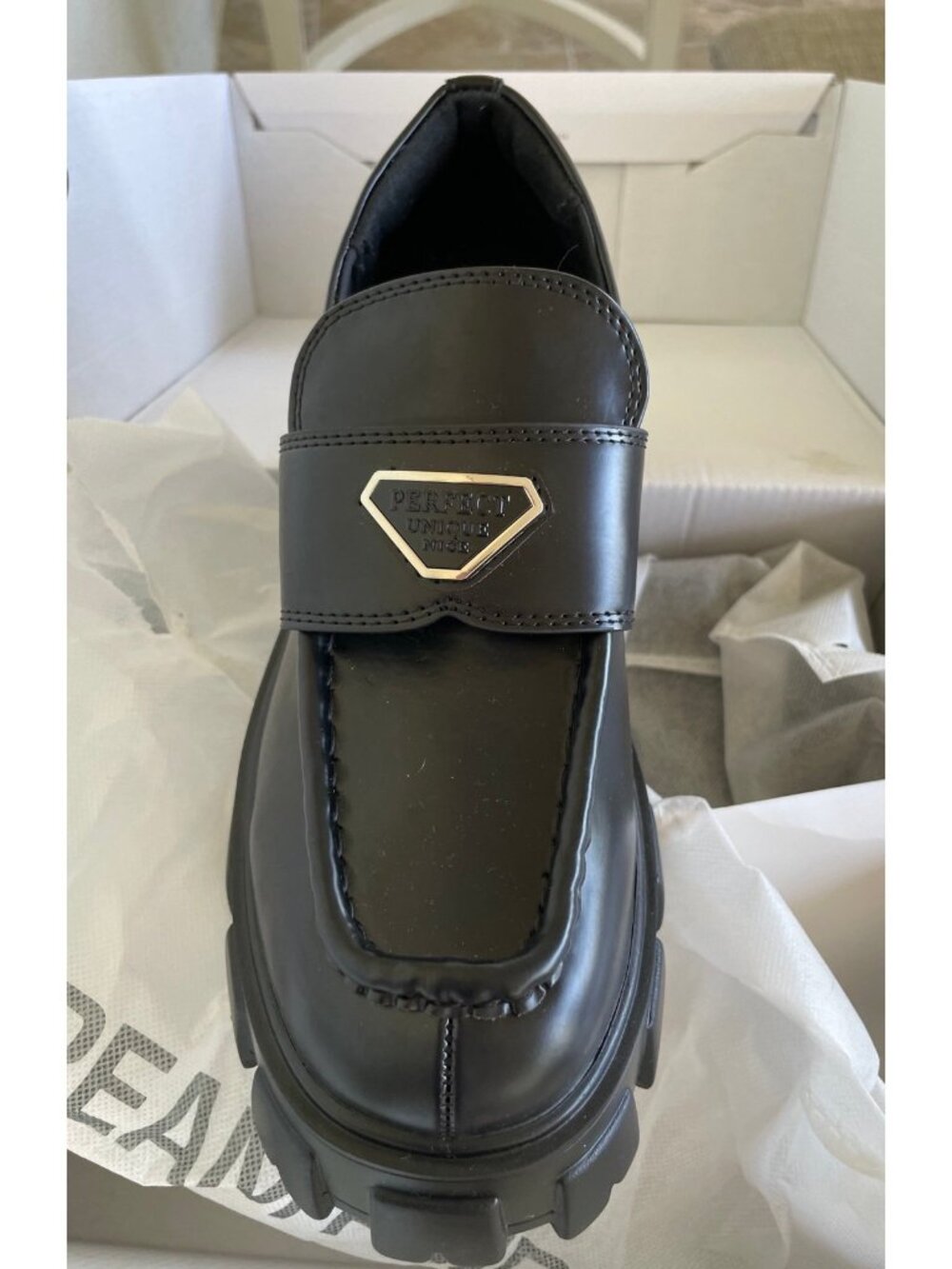 Dream Pairs Black Chunky Sole Loafers with Silver Detail